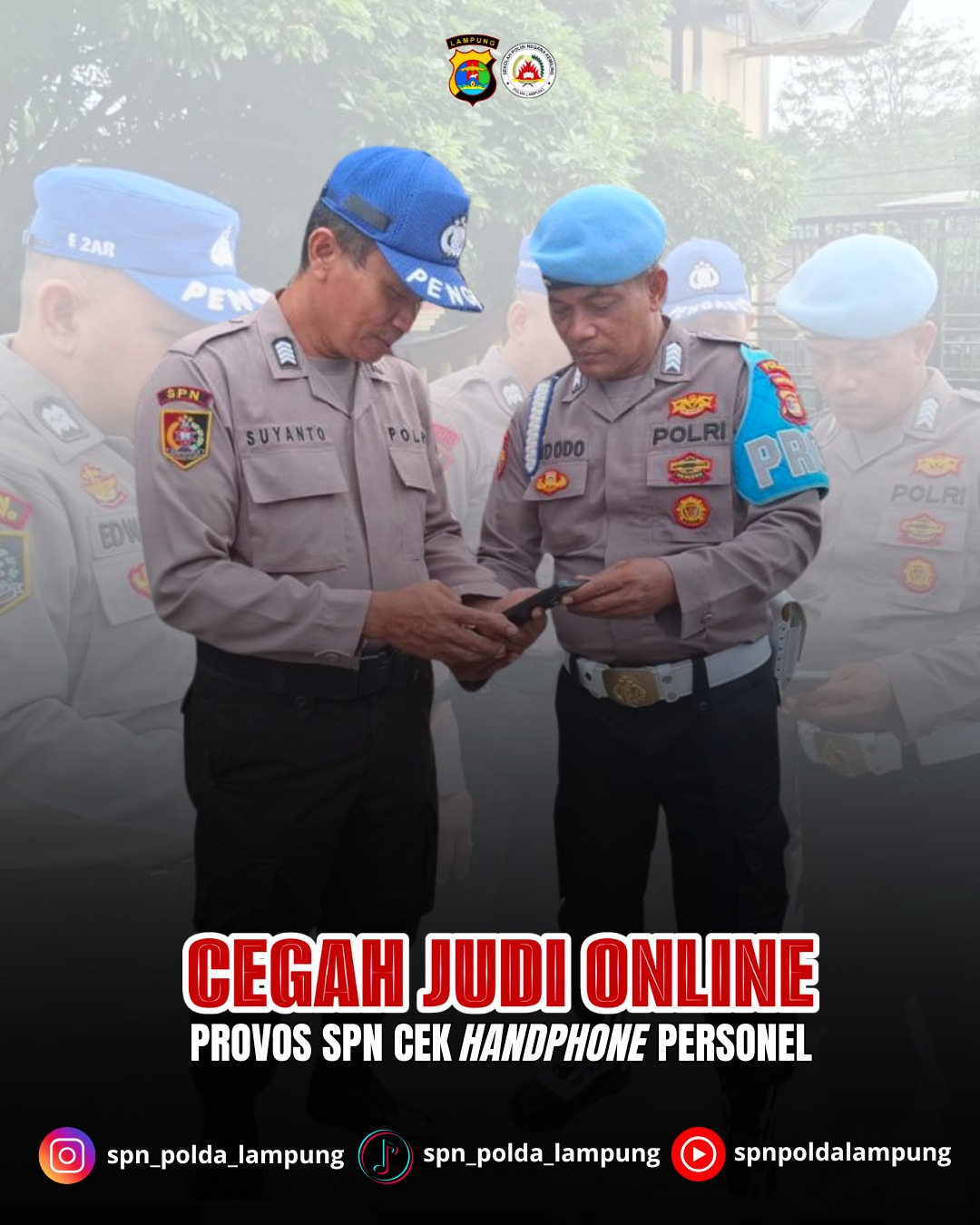  UNIT PROVOS SPN POLDA LAMPUNG MELAKSANAKAN PENGECEKAN HANDPHONE PERSONEL UNTUK CEGAH JUDI ONLINE