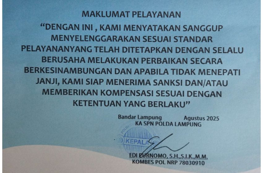  MAKLUMAT PELAYANAN KESEHATAN POLIKLINIK SPN POLDA LAMPUNG
